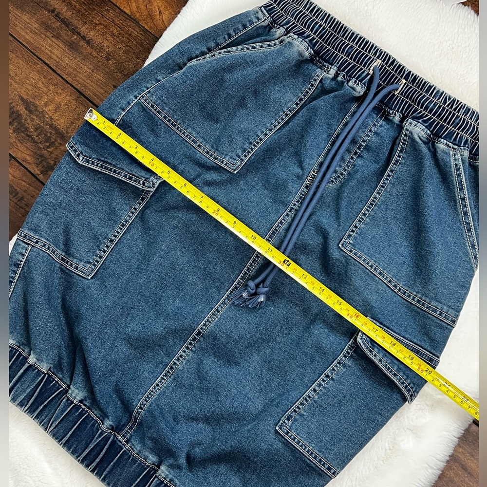 Ashley Stewart Denim Cargo Bubble Skirt Medium Blue Size 10/12 - Picture 14 of 15